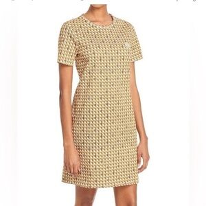 Tory Burch Basket Weave Sport Dress Sz XS 100% Cotton Logo Embroidered Mustard